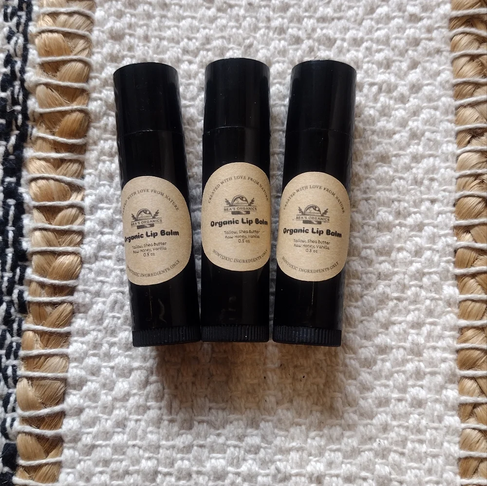 3-Pack Organic Tallow Lip Balm | Grass-Fed Beef Tallow, Raw Honey & Shea Butter